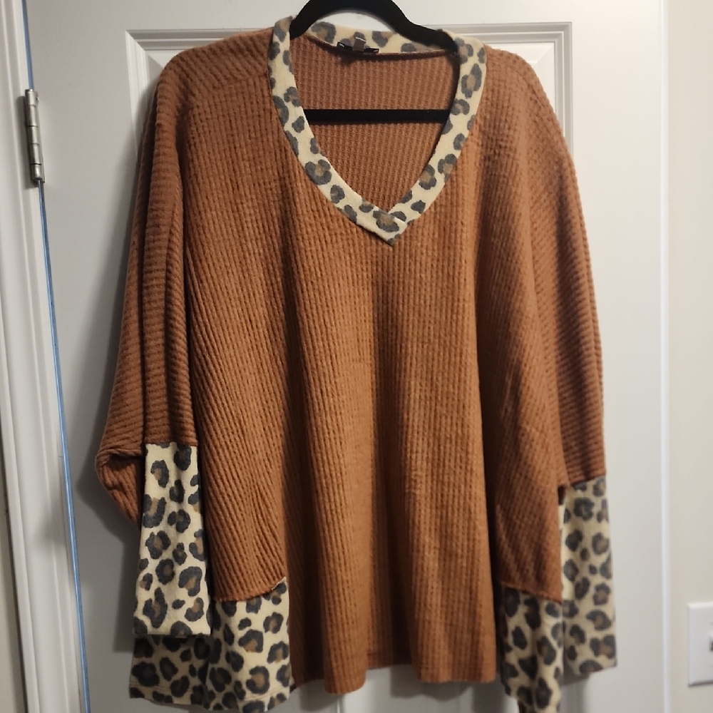 White Birch V-Neck Sweater with Leopard Accents